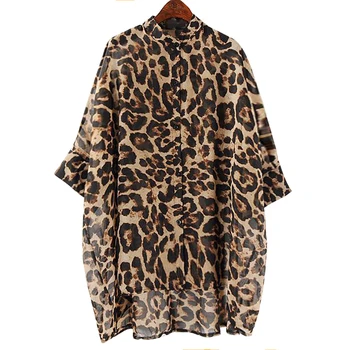 

[EWQ] 2020 Spring Summer New Pattern Stand Collar Half Sleeve Leopard Print Patchwork Single Breasted Casual Shirt Women AK72416