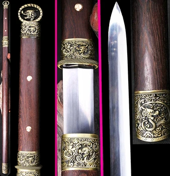 

Pear Wood Saya Chinese KungFu Dao Sword Double Edge Sharp High Carbon Steel WuShu/TaiChi Tang Saber Jian