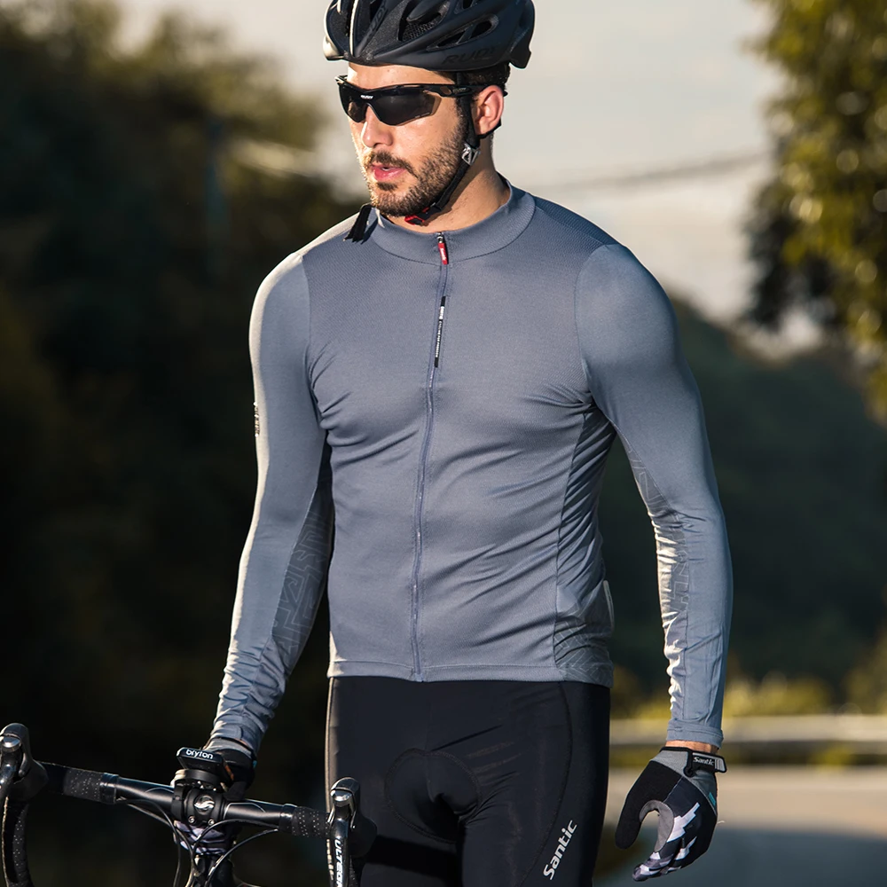 Santic Men's Long Sleeve Cycling Jersey Bicycle Jacket Pockets Full Zipper Bike Biking Shirts 