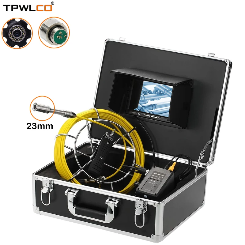 

20m Cable 23mm Industrial Video Camera IP68 Waterproof 7" Monitor Pipeline Drain Endoscope Inspection Camera System With DVR