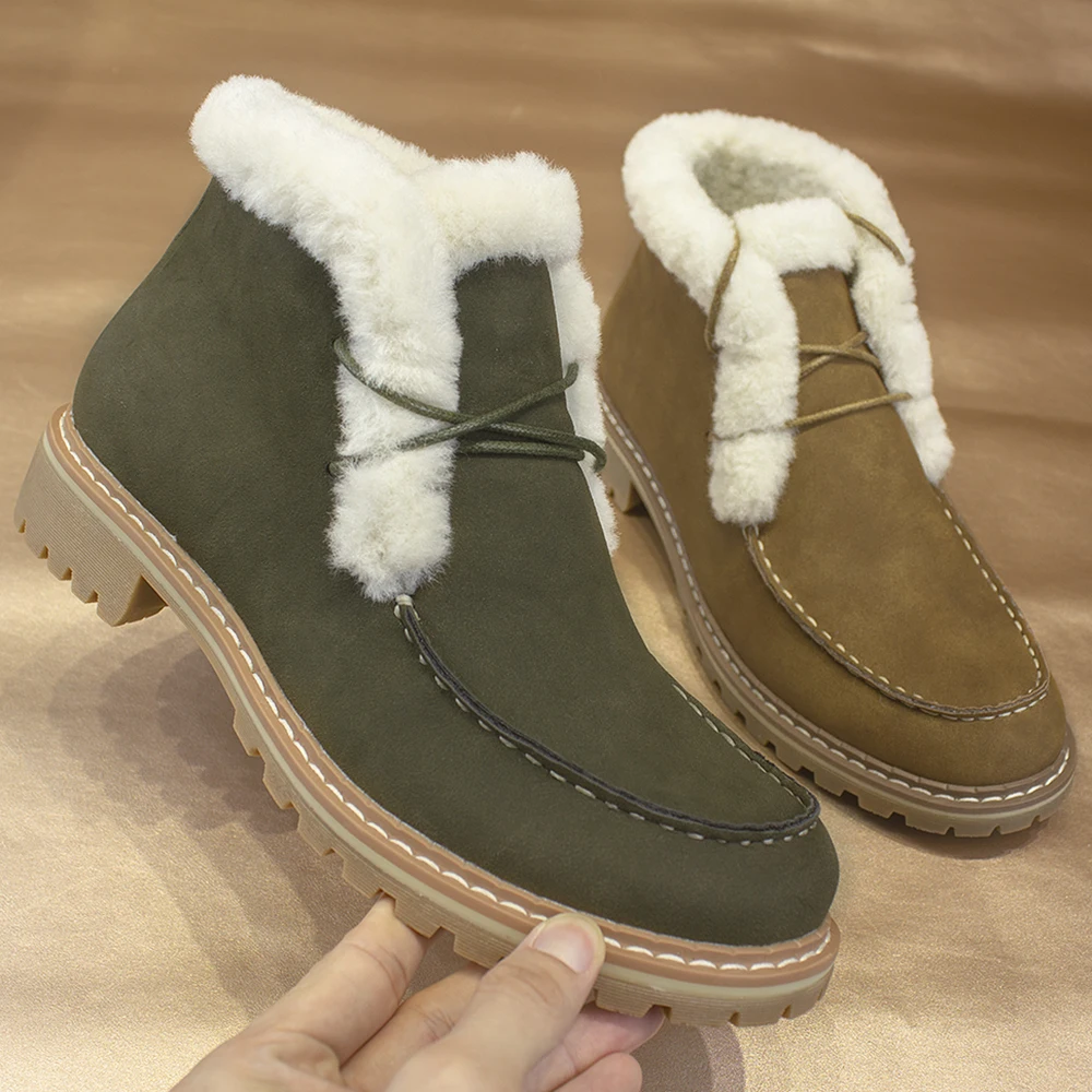 Women Shoes Flats Snow-Boots Camel Brand Short Waterproof Big-Size Winter Lace-Up U-DOUBLE