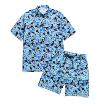 

Pattern Tracksuit Men Summer Beachwear Men's Set 2020 Mens Notched T Shirts +Shorts Two Piece Sets Floral Beach Swaet Suit 2XL