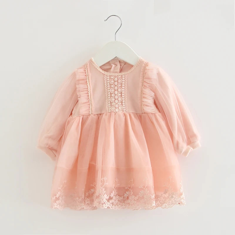Платье для маленьких девочек коллекция года, кружевная фатиновая вышивка, рукав-фонарик, праздничное платье принцессы детская одежда для маленьких детей, От 0 до 2 лет