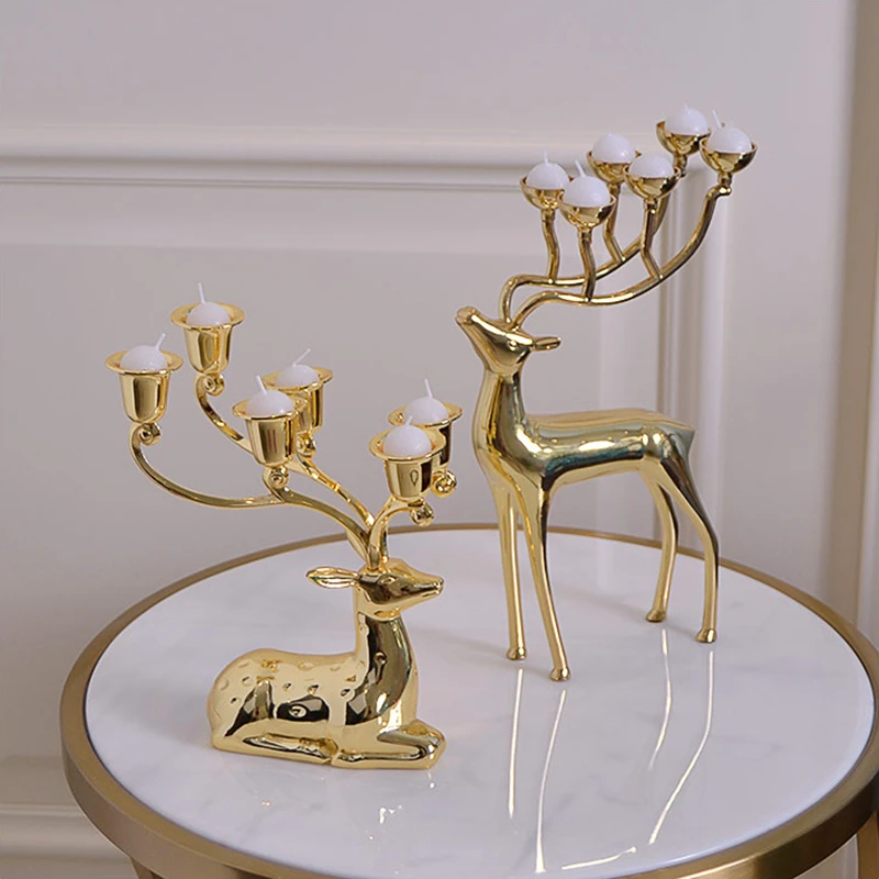 

European Retro Style Candle Holders Gold&silver Deer Statue Romantic Home Decoration Ornaments Sculpture Desktop Crafts 148