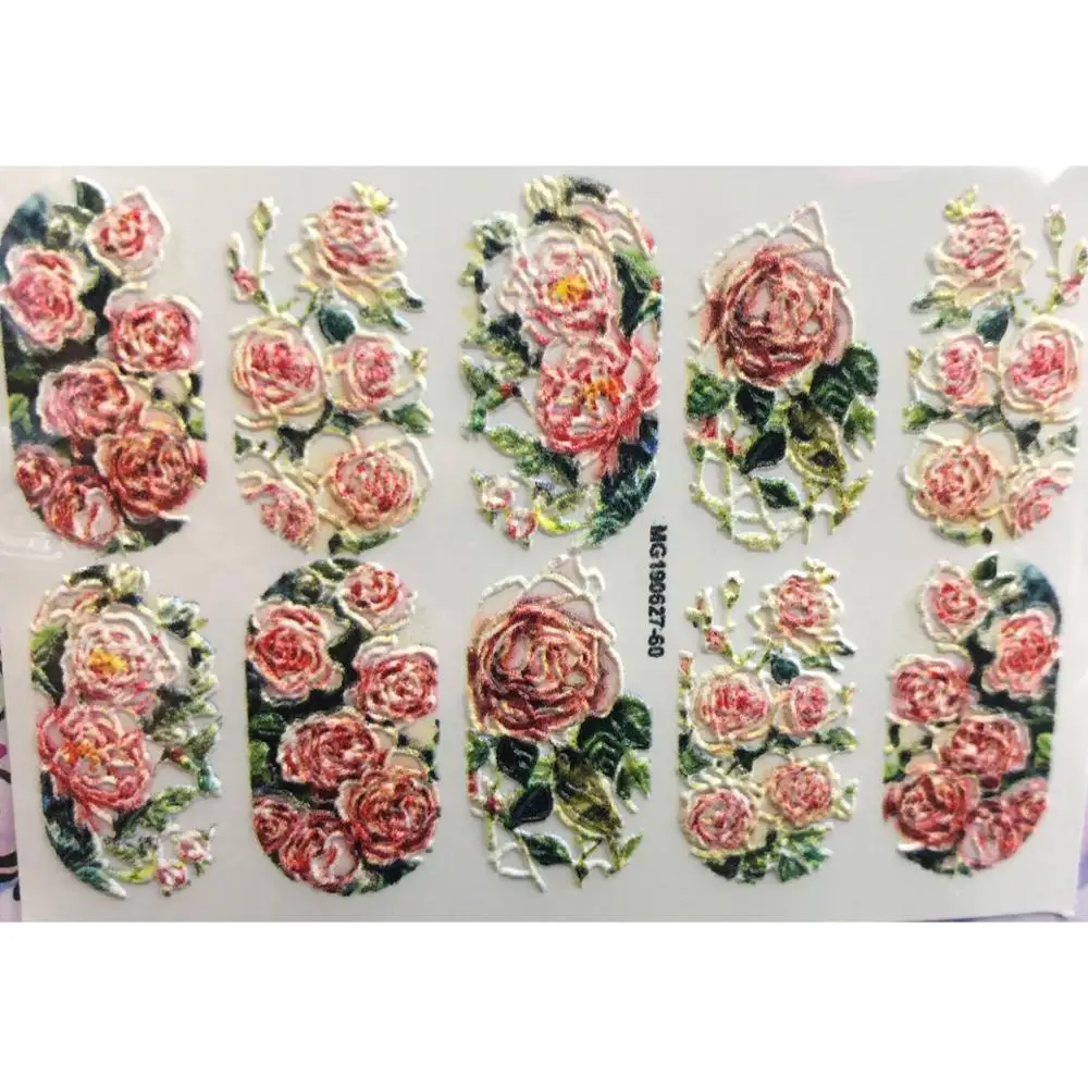 

Charm Rose Flower Three-Dimensional Relief Acrylic Engraved Nail Sticker Girl Water Decals Empaistic Nail Water Slide Decals