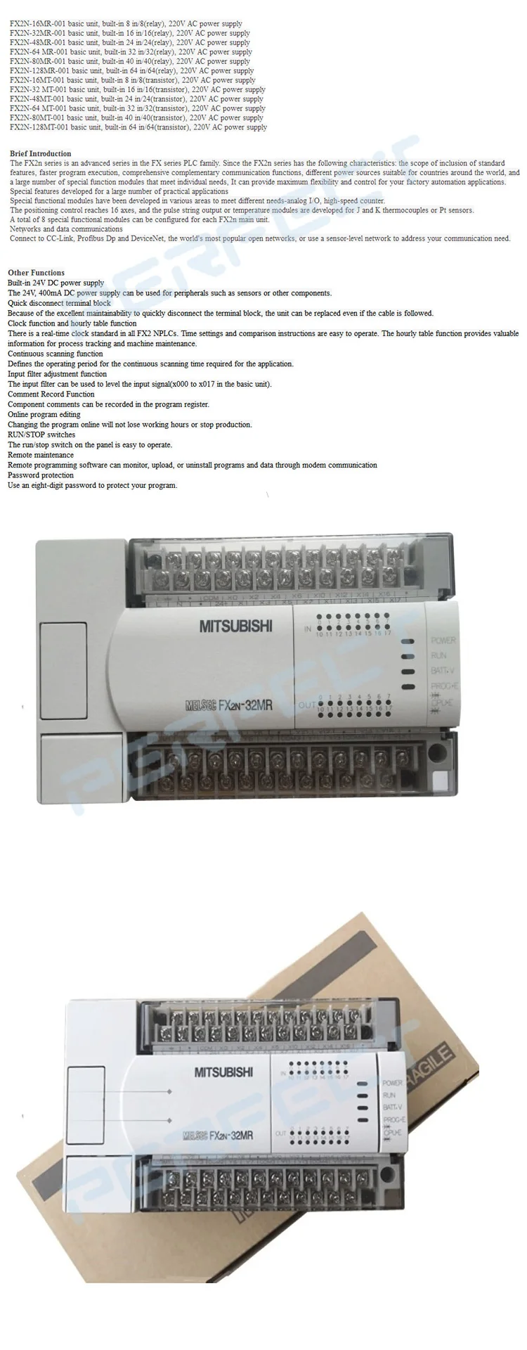 PLC FX2N-16MR/MT-001 FX2N-32MR/MT-001 FX2N-48MR/MT-001 FX2N-64MR/MT-001 использоваться в CNC оборудование, оборудование для промышленного контроля, machinin