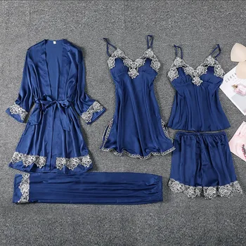 

SEXY Lady Nighty&robe SET Kimono Bath Gown Casual Soft 2PCS Sleepwear Nightdress Silky Satin Wedding Robe Homewear Plus Size 3XL