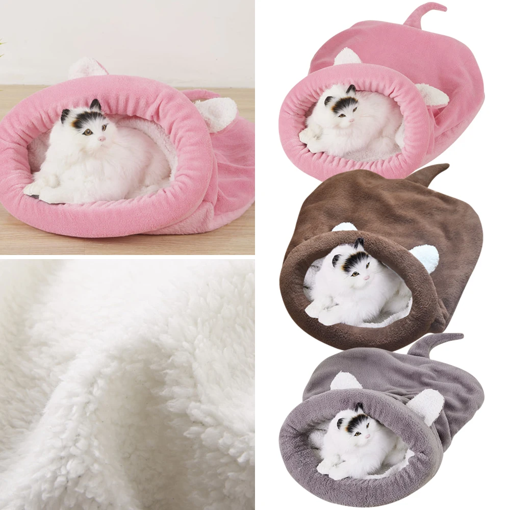 

Soft Warm Sleeping Bed Pets Winter Coral Fleece Cat Sleeping Bag Bed For Puppy Small Dogs Pets Cat Mat Bed Kennel House Products