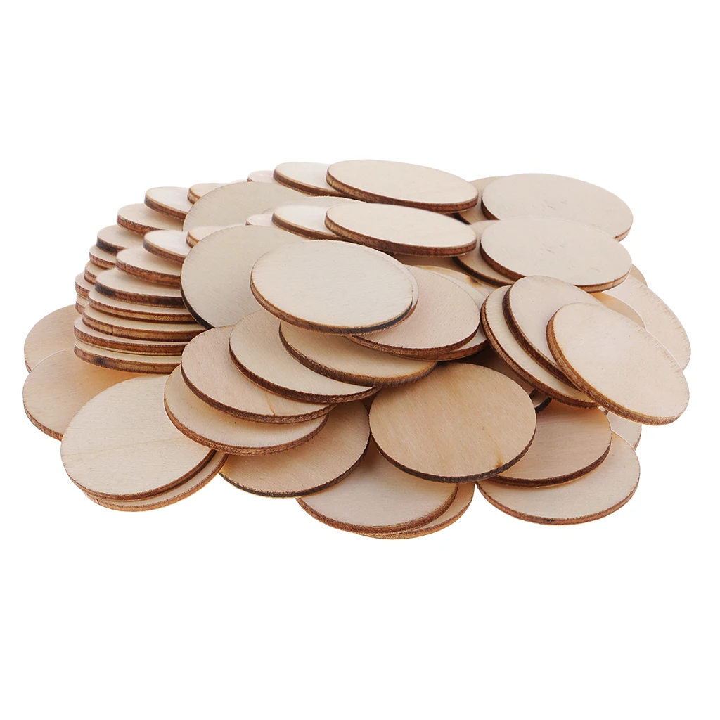 100Pcs Wooden Shapes Blank Round Wood Embellishments Wood Slices Circles for Wedding, Valentine, DIY, Arts, Crafts, Card Making