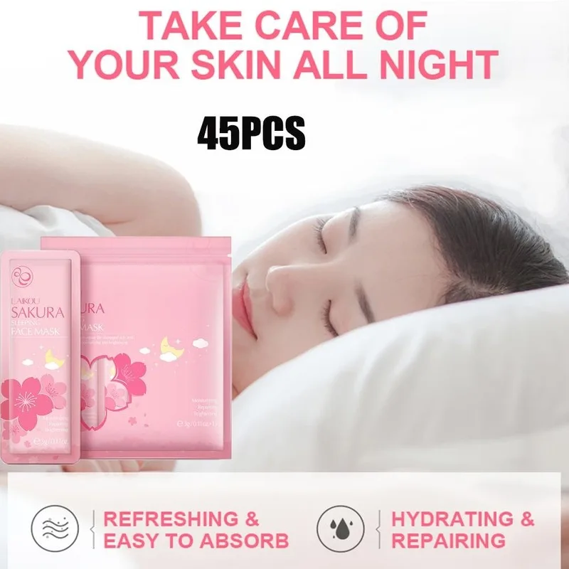 Dropship 45Pcs Sakura Esssence Sleeping Mask No Wash Face Masks Acne