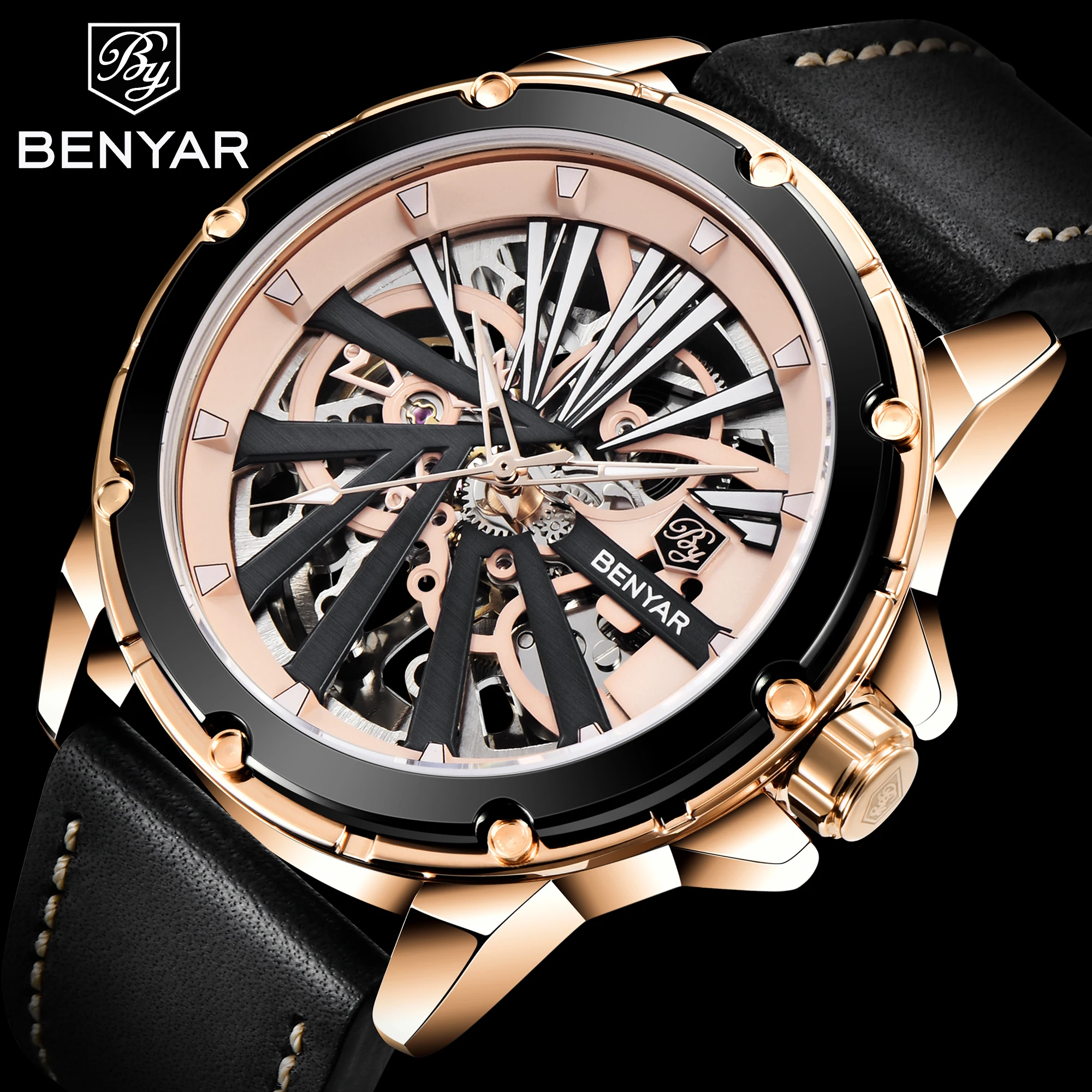 BENYAR Automatic Mens Watches Top Brand Mechanical Tourbillon Wristwatch Waterproof Business Stainless Steel Sport Mens Watches