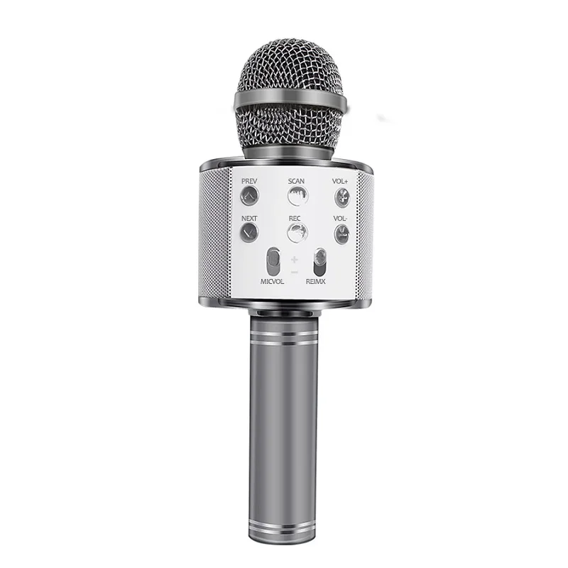 Серебристый WS858 портативный Bluetooth микрофон беспроводной Karaok USB микрофон мини KTV концертный зал воспроизводит музыку высокой производительности - Цвет: Серебристый