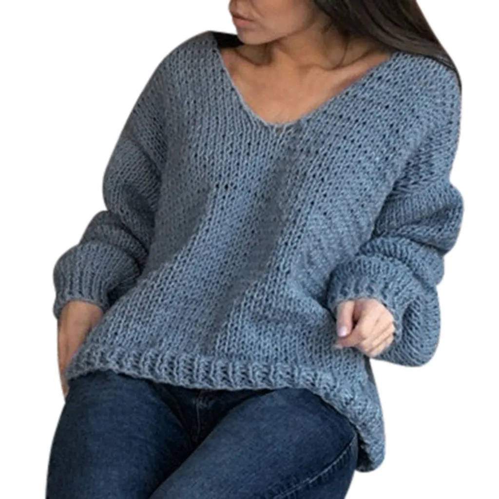 Sweater Women Casual Solid Full Sleeve V-Neck Lazy Ladies Loose Sweater
Long sleeved Autumn Winter Sweater Female Tops Femme z08