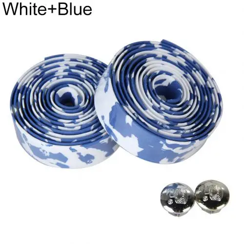 White Blue 2 шт., лента для руля для шоссейного велосипеда, горного велосипеда, камуфляжная, велосипедная ручка, ремень, противоскользящий ремень, Резиновая лента, велосипедные аксессуары - Цвет: White Blue