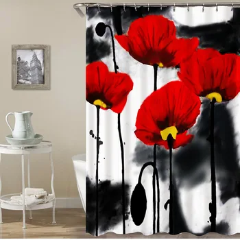 

Nordic new style flower 3D digital printing waterproof shower curtain