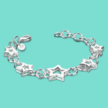 

Women's Solid Silver Bracelet OL Style Elegant 925 Sterling Silver Star Bracelet Fine Jewelry Birthday Gift Free Gift Box