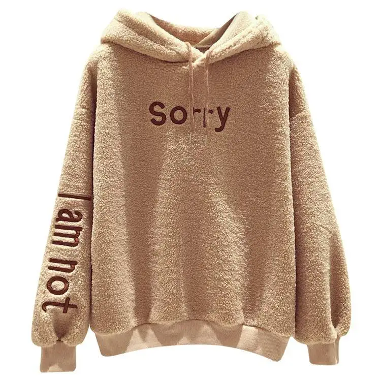 Teddy Coat Imitation Wool Sweatshirt Women 20199 Autumn& Winter Loose Hooded Pullover Women Jacket Sweat Capuche Plus Big Size