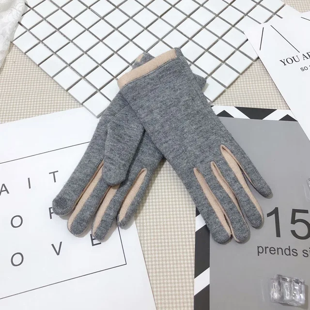 New Ladies Winter Warm Gloves, Cashmere Wool Gloves, Five-Finger Split-Finger Touch Screen Gloves A272-15