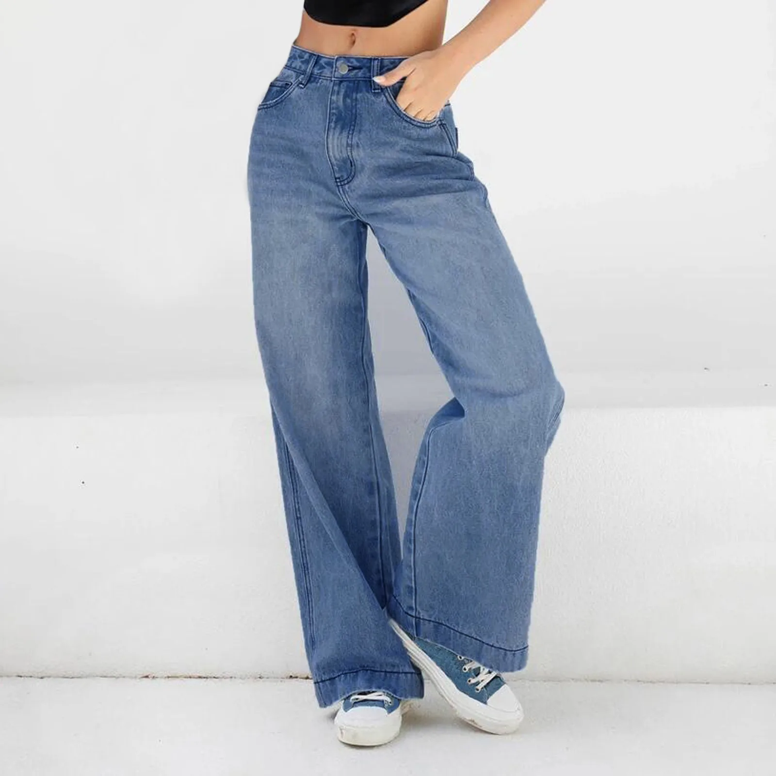 High Waist Loose Comfortable Jeans For Women Wide Leg Pants Elastic Fashion Boyfriend Style Denim Trousers 2022 Plus Size | Женская