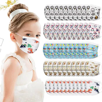 

50pcs Kids Child Disposable Cartoon Mouth Mask 3 Layer Breathable Children's Non Wovens Mask Thick Warm Face Earloop Mask
