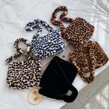 Женская леопардовая плюшевая теплая зимняя сумка на плечо, сексуальная теплая меховая мягкая ручка, винтажные сумки, женская модная сумка на плечо, цветная сумка