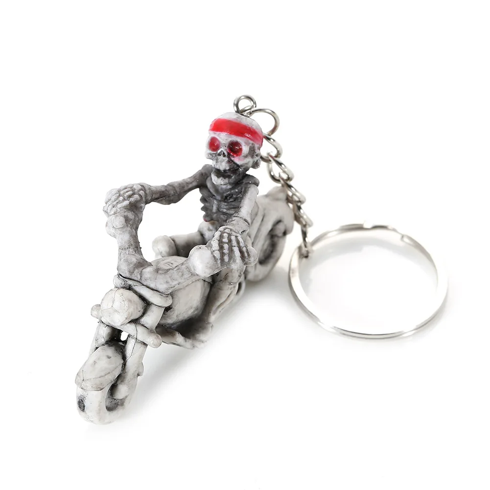 

Motorbike Skull Skeleton Charm Rubber Keychain Car Purse Bag Accessories Keys Holder Keyring NIN668