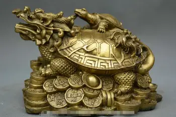 

Chinese bronze gild Dragon Turtle mother and son Tortoise Yuanbao animal Statue