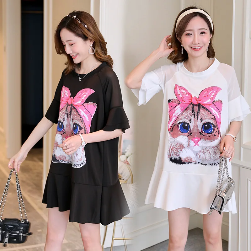 

Maternity Clothes 2019 Summer New Style Korean-style Bell Sleeve Flounced Loose-Fit Printed Pregnant Women Dress