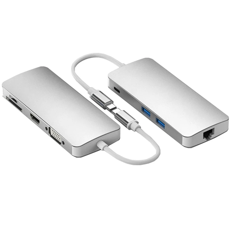 

HOT-Usb Type C Hub Multiport Type C Pd Charging Rj45 Gigabit Ethernet Usb 3.0 Hdmi 4K Card Reader Hub Adapter for Macbook
