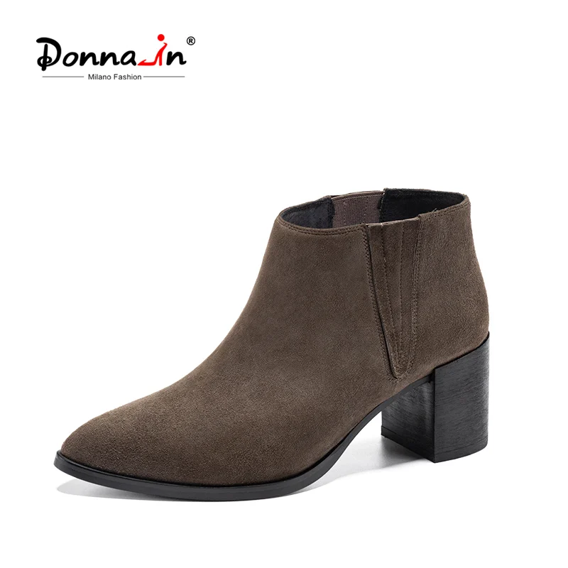 Donna-in 2020 Short High Heels Women's Boots Thick Heel Ankle Boot Round Head Winter Women Shoes Chelsea Martin Sexy Large Size