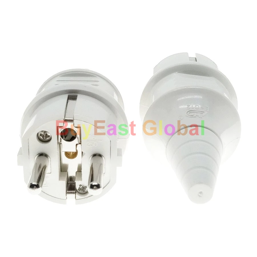 Pack 5) EU Schuko German French Type F Rewireable AC Power Plug AC100~250V 16A White Color