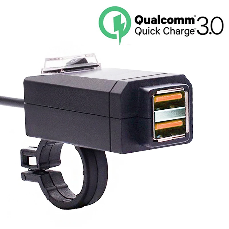 Руль мотоцикла Зарядное устройство QC3.0 Dual USB Порты и разъёмы Питание адаптер розетка Быстрая зарядка для iPhone huawei samsung Водонепроницаемый - Цвет: black