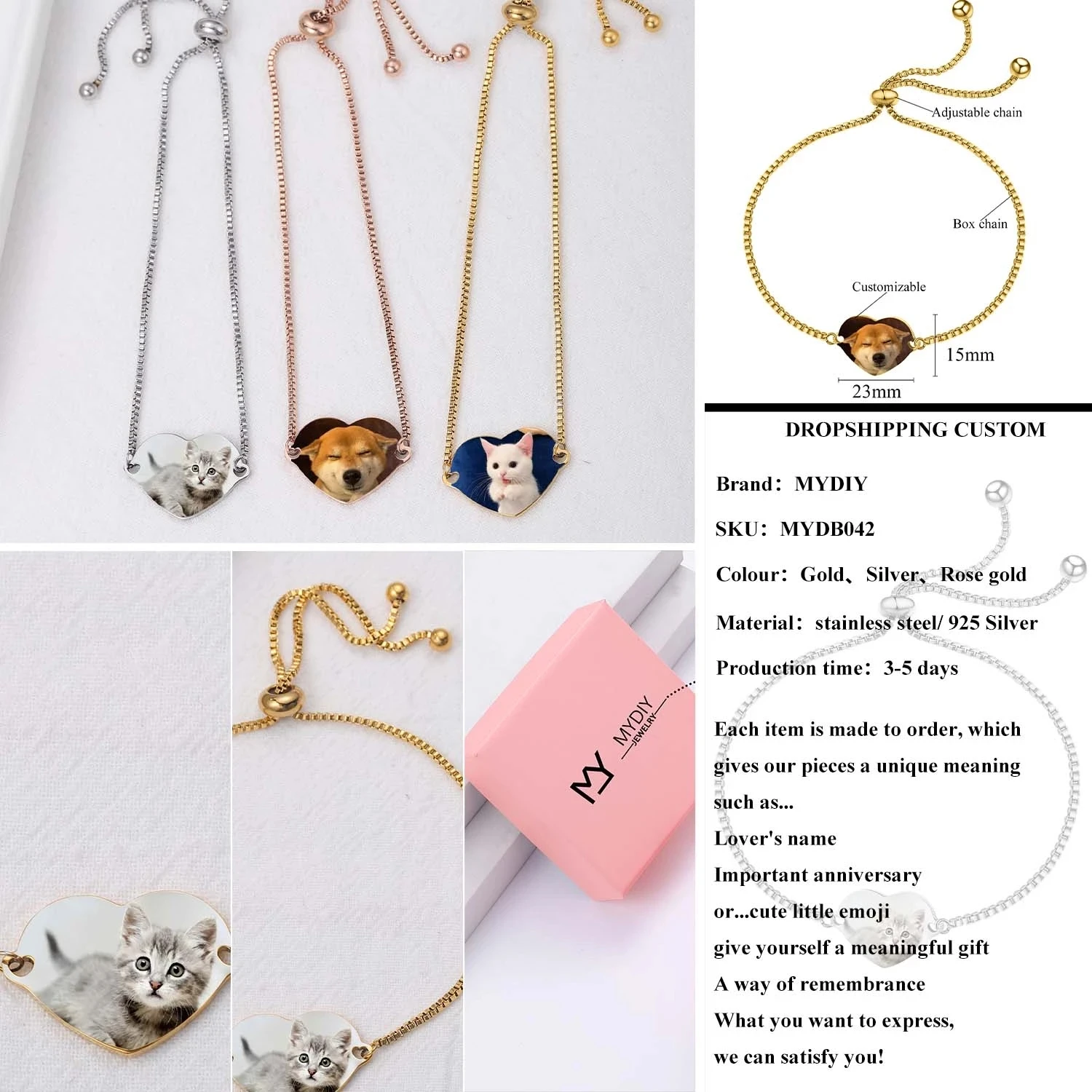 2021Trend Personalized Custom Picture Fashion Jewelry 925 Stering Silver Adjustable Female Bracelet Minimalist Fine Jewelry
