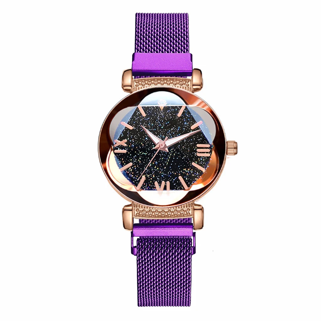 Женские магнитные пряжки звездное небо римские часы с цифрами роскошные женские кварцевые часы из нержавеющей стали Прямая поставка - Цвет: purple