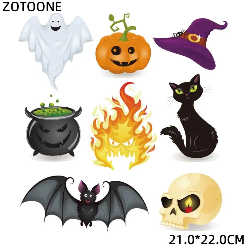 

ZOTOONE Halloween Patches Ghost Bat Skull Pumpkin Sticker Iron on Transfers for Clothing Diy Heat Transfer for Kids Appliques G