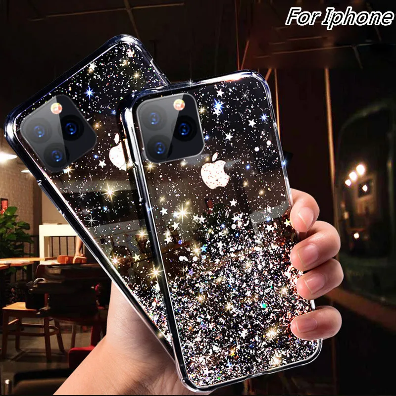 Блестящий силиконовый чехол со звездами для iPhone 11 Pro Max X XR XS блестящий мягкий