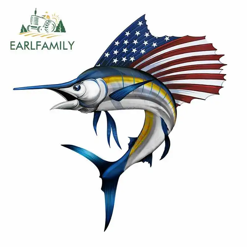 

EARLFAMILY 13cm x 12.7cm for Sailfish USA American Flag Funny Car Stickers Anime RV VAN 3D DIY Fine Decal Sunscreen Vinyl JDM