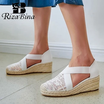 

RIZABINA Women Wedges Sandals Fashion Platform Lace Summer Shoes Woman Casual Daily Office Lady Round Toe Footwear Size 34-39