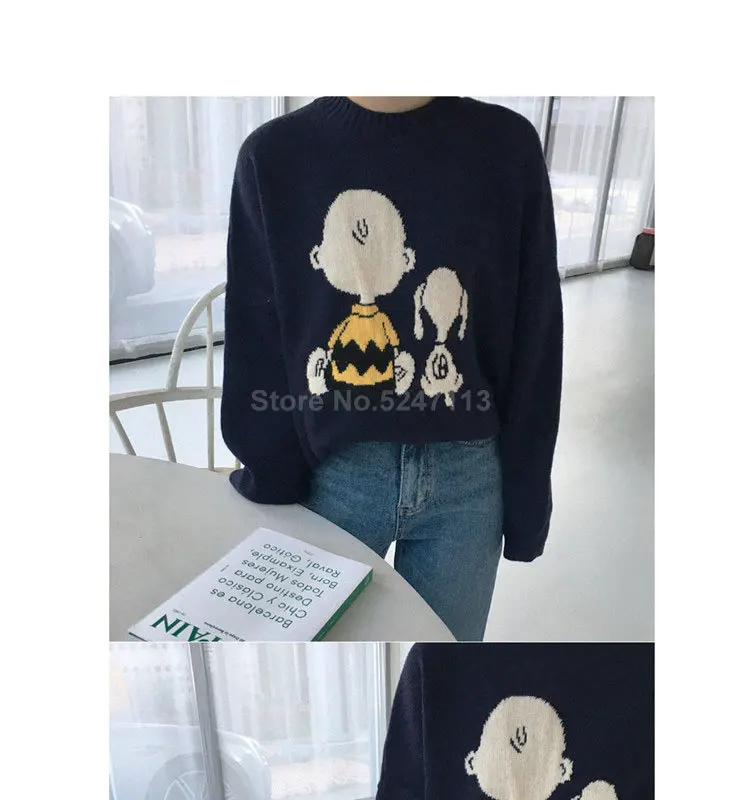 Женский осенне-зимний свитер, вязаный пуловер, трикотажный джемпер с рисунком Snoopy, винтажный пуловер для женщин размера плюс, Sueter Mujer