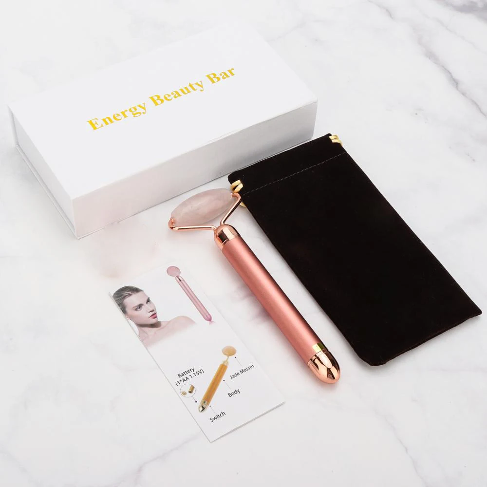 Electric Vibrating Natural Rose Quartz Jade Roller Face Lifting Real Genuine Jade Stone Facial Massager Roller Energy Beauty Bar Electric Vibrating Natural Rose Quartz Jade Roller Face Lifting Real Genuine Jade Stone Facial Massager Roller Energy Beauty Bar
