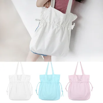 

Simple Shoulder Bag Portable Canvas Shopping Bags For Women Large Capacity Reusable Drawstring Handbag Female Shopping Bags