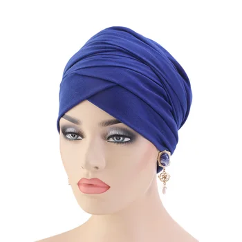 

Helisopus New Elastic Cotton Long Tail Head Wrap Women Solid Color Head Scarf Indian Hat Muslim Hair Accessories