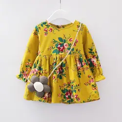 Новое Осеннее Повседневное платье с длинными рукавами и цветочным узором для маленьких девочек детский пышный сарафан для малышей Одежда