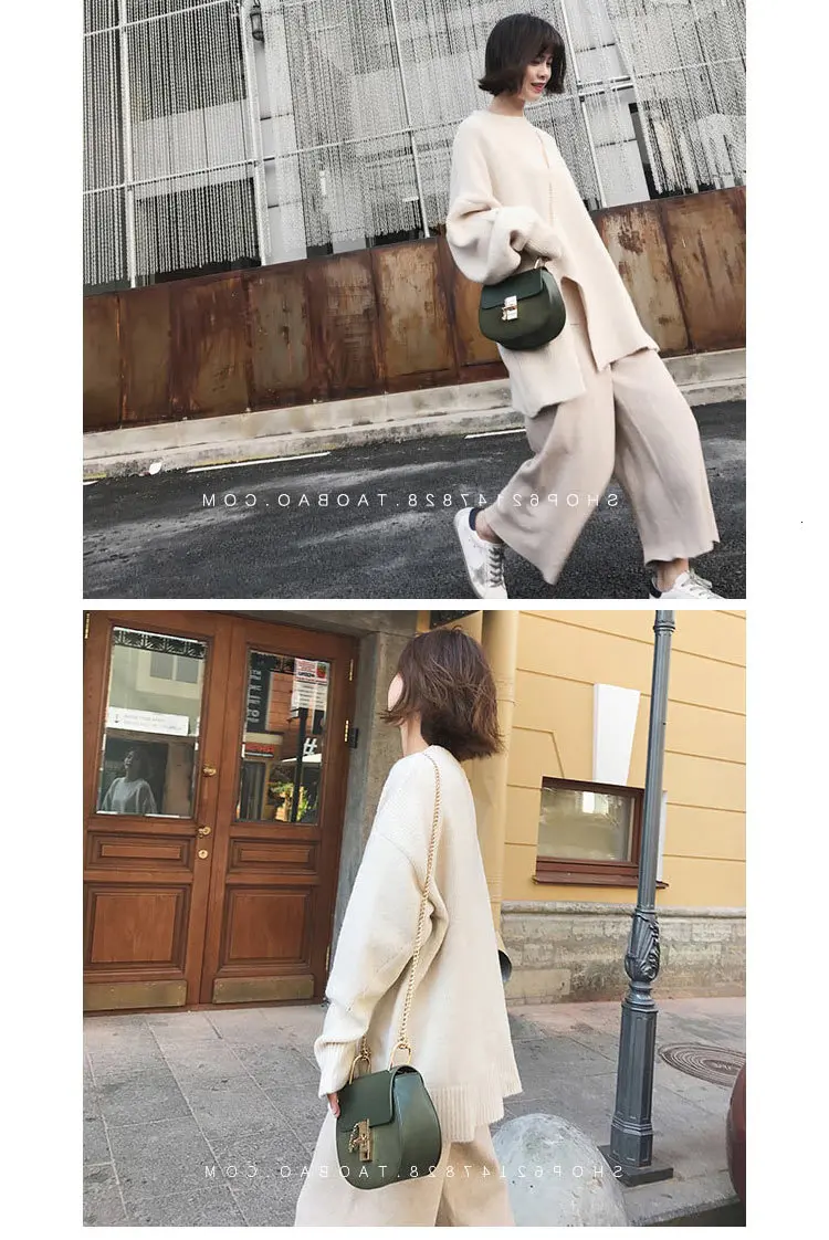 Women Sets Sweaters And Pants Two Piece Set Autumn Winter New Female Long Sweater With Wide Leg Pants Loose White Woman Sets