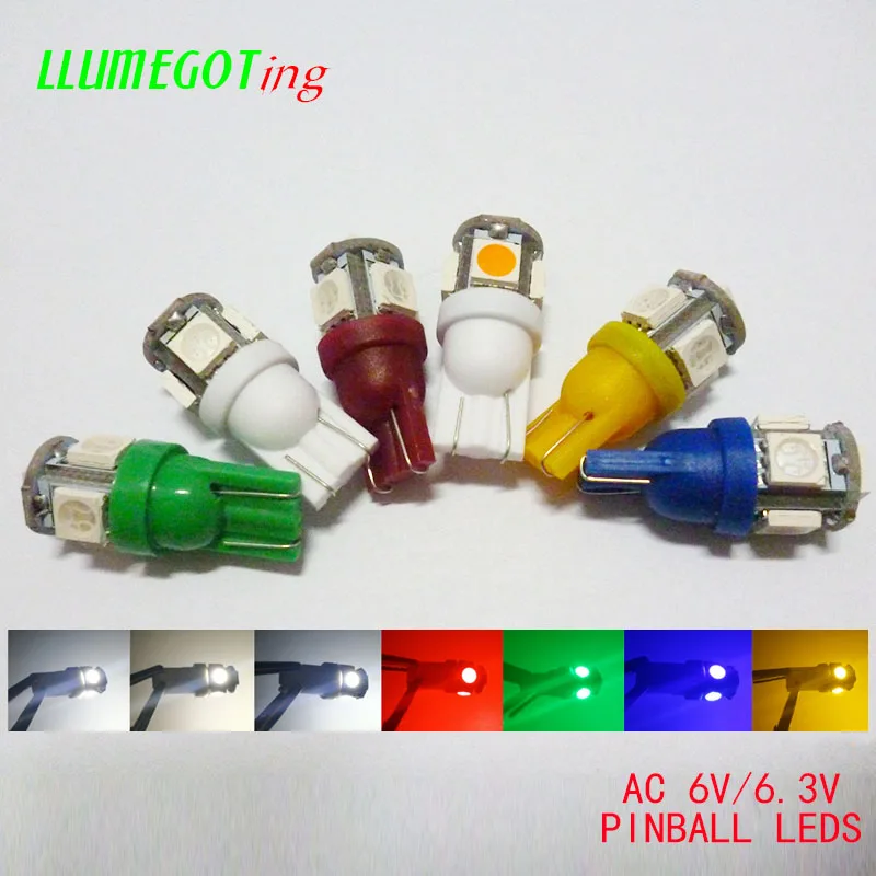50 шт. 194 T10#555 клин с 5x SMD 5050 светодиодный AC DC 6,3 V 6V несколько цветов неполярный Bally пинбол игровой автомат светильник лампа