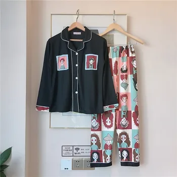 

Homewear Nightgown Pajamas Suit Print Women Sleepwear Casual Sexy Summer New Lingerie Turn Down Collar Nightwear