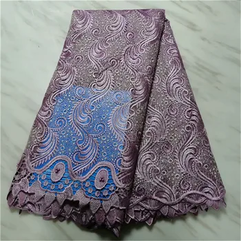 

2019 High Quality French Beaded African Lace Fabric Sequins Embroidered Nigerian Lace Fabrics With Stones For Dress 5yards
