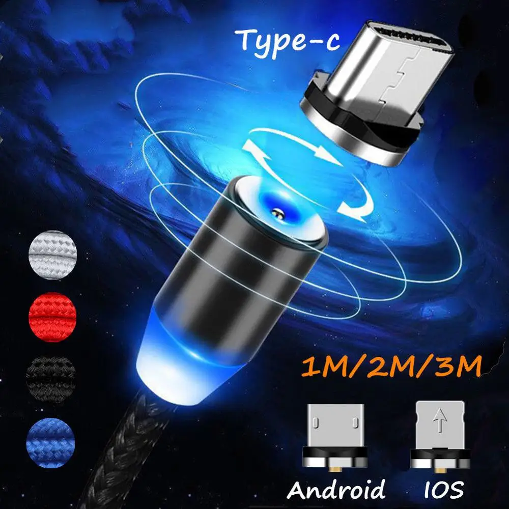 1 м/2 м/3 м светодиодный магнитный Тип-C/Micro USB IOS 2A зарядный кабель для передачи