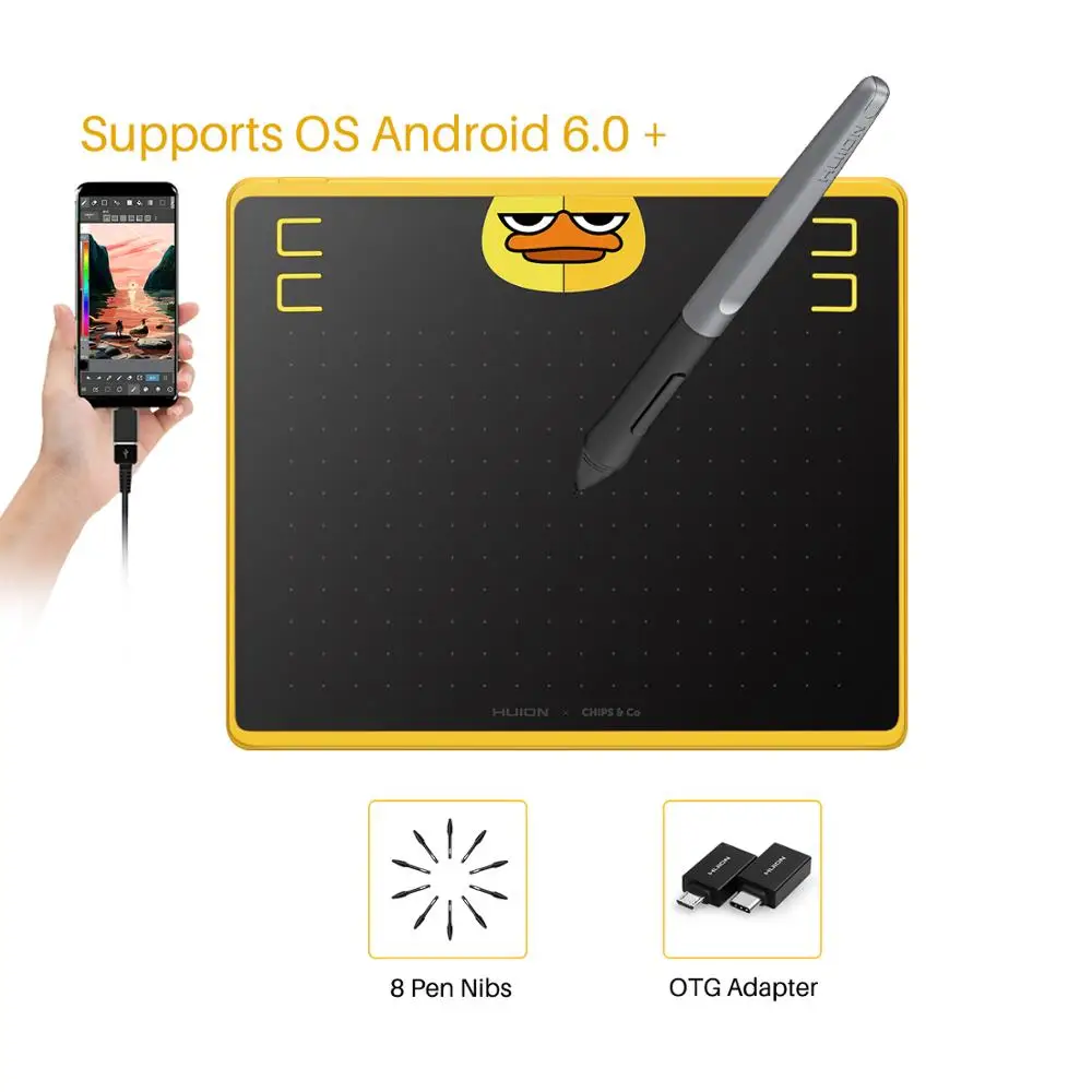 HUION HS64 графические планшеты специальное издание Ручка планшет с без батареи стилус для Android Windows macOS - Цвет: Цвет: желтый