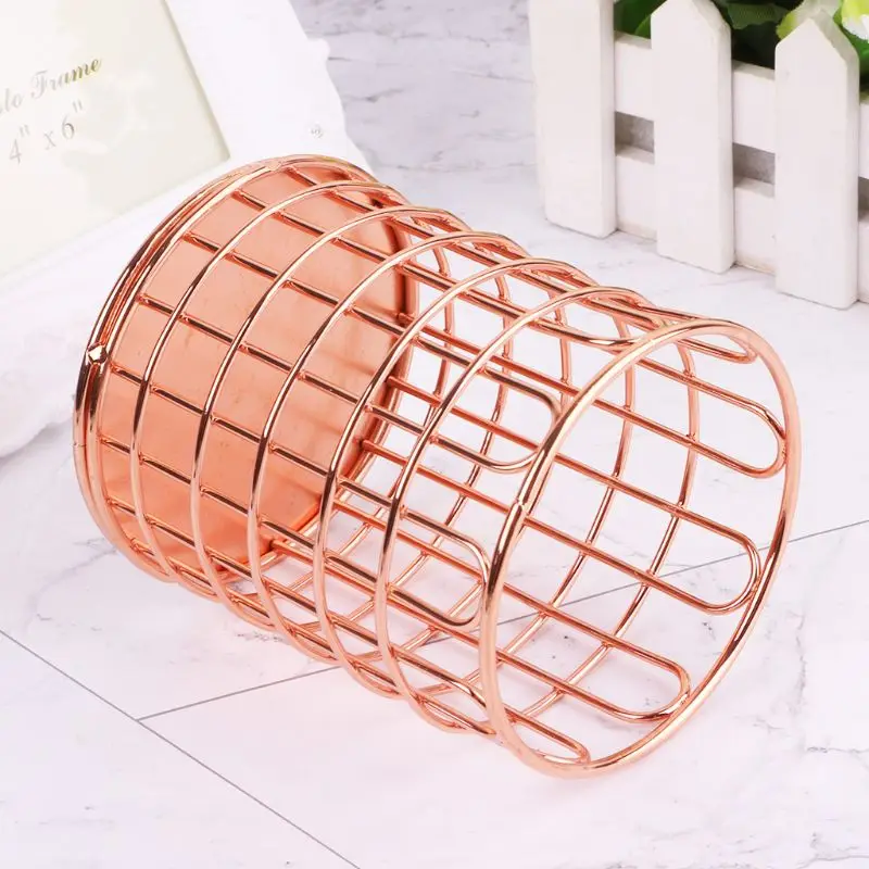 

Rose Gold Metal Pen Holder Box Case Organizer Office Home Desk Stationery Decor AXYF